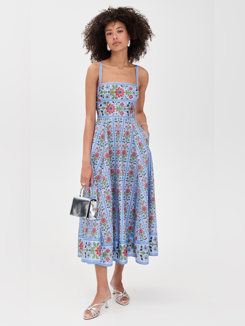 NWT Hill House Margot Midi Dress in Floral Block Stripe/Blue Multi